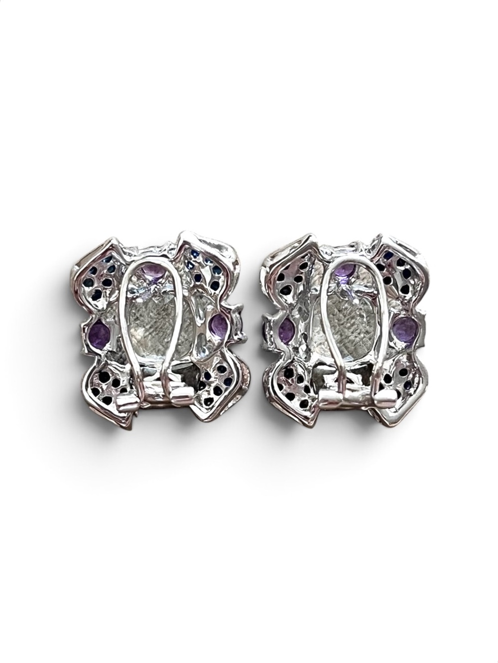 Sterling Silver Amethyst And Prasiite Floral Cluster Stud Earrings - Picture 4 of 4